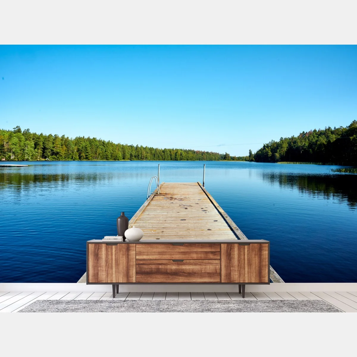 Papier peint ponton paisible sur un lac serein – Wallnifity® Papier peint ponton paisible sur un lac serein – Wallnifity®