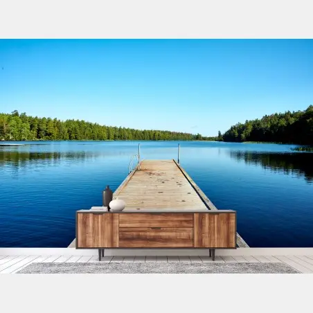 Papier peint ponton paisible sur un lac serein – Wallnifity®