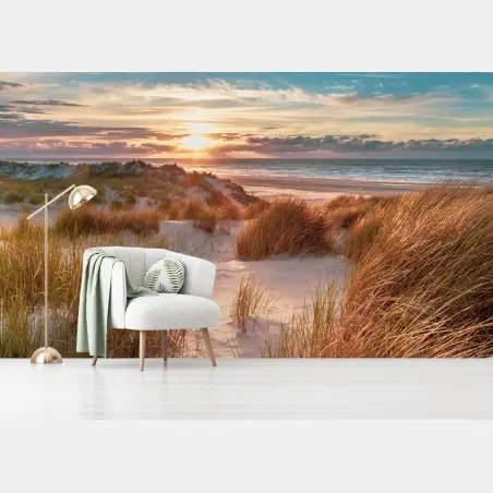 Papier peint coucher de soleil sur les dunes d'Ameland – Wallnifity®