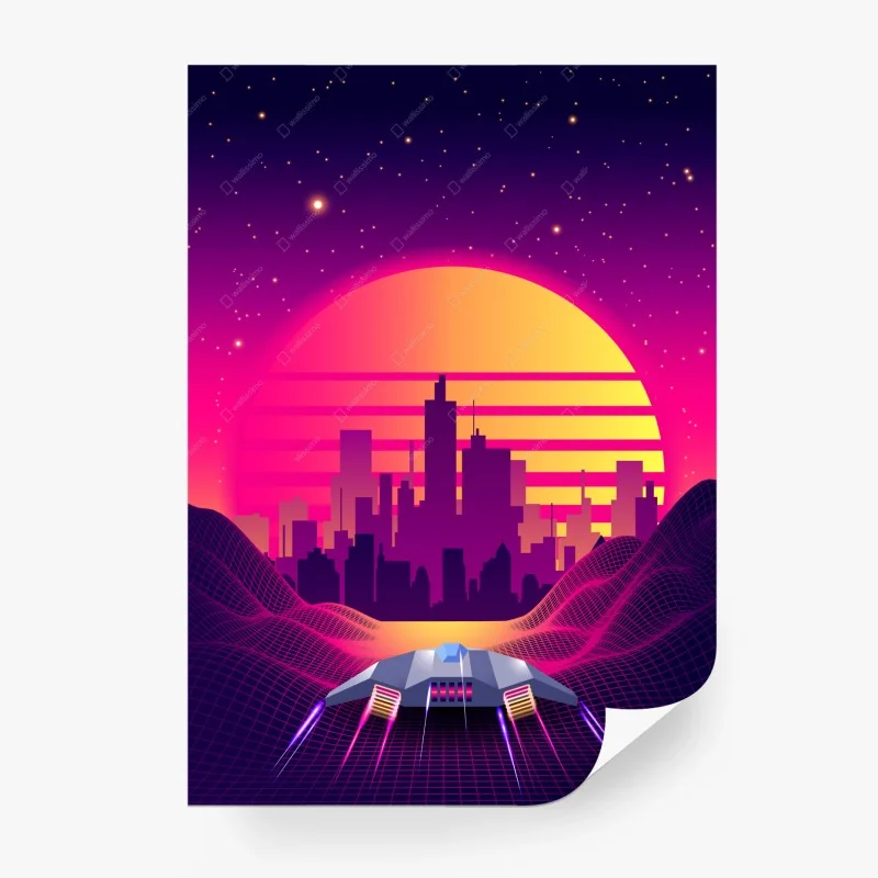Papier peint crépuscule néon et skyline futuriste – Wallnifity® Papier peint crépuscule néon et skyline futuriste – Wallnifity®