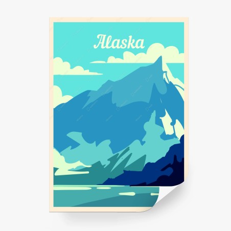 Papier peint paysage montagnard d'Alaska au style rétro – Wallnifity®