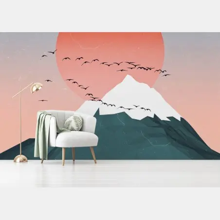 Papier peint crépuscule pastel sur montagne enneigée – Wallnifity®