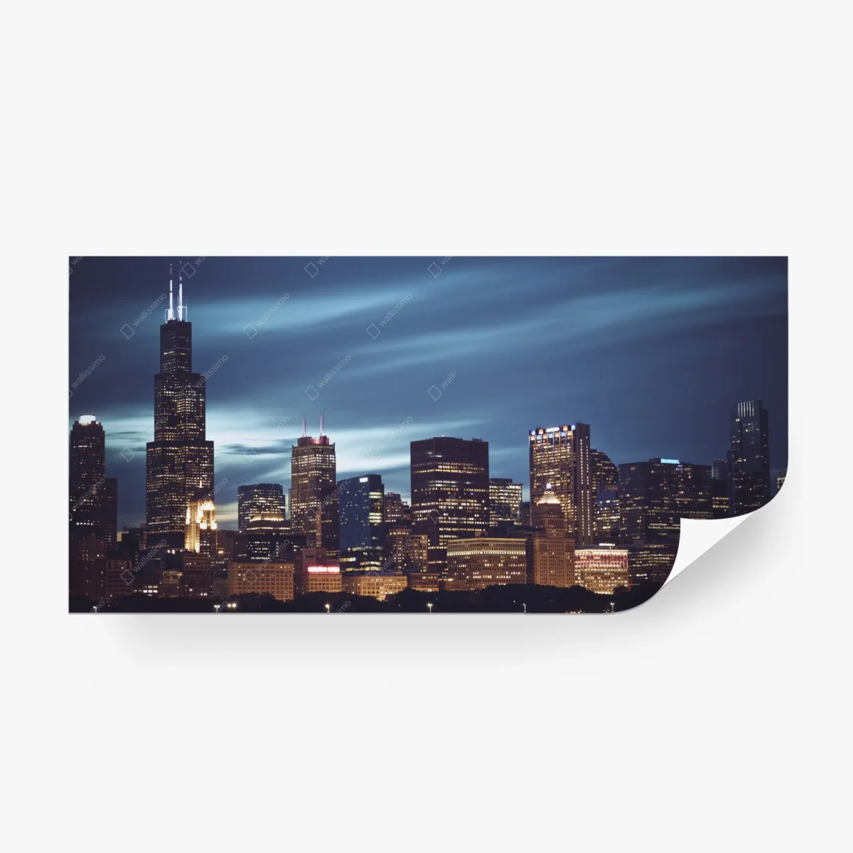 Papier peint panorama nocturne de Chicago – Wallnifity®