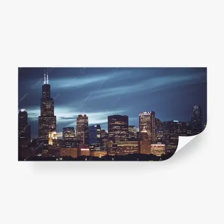 Papier peint panorama nocturne de Chicago – Wallnifity®