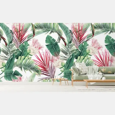 Papier peint motif tropical en aquarelle délicat – Wallnifity®