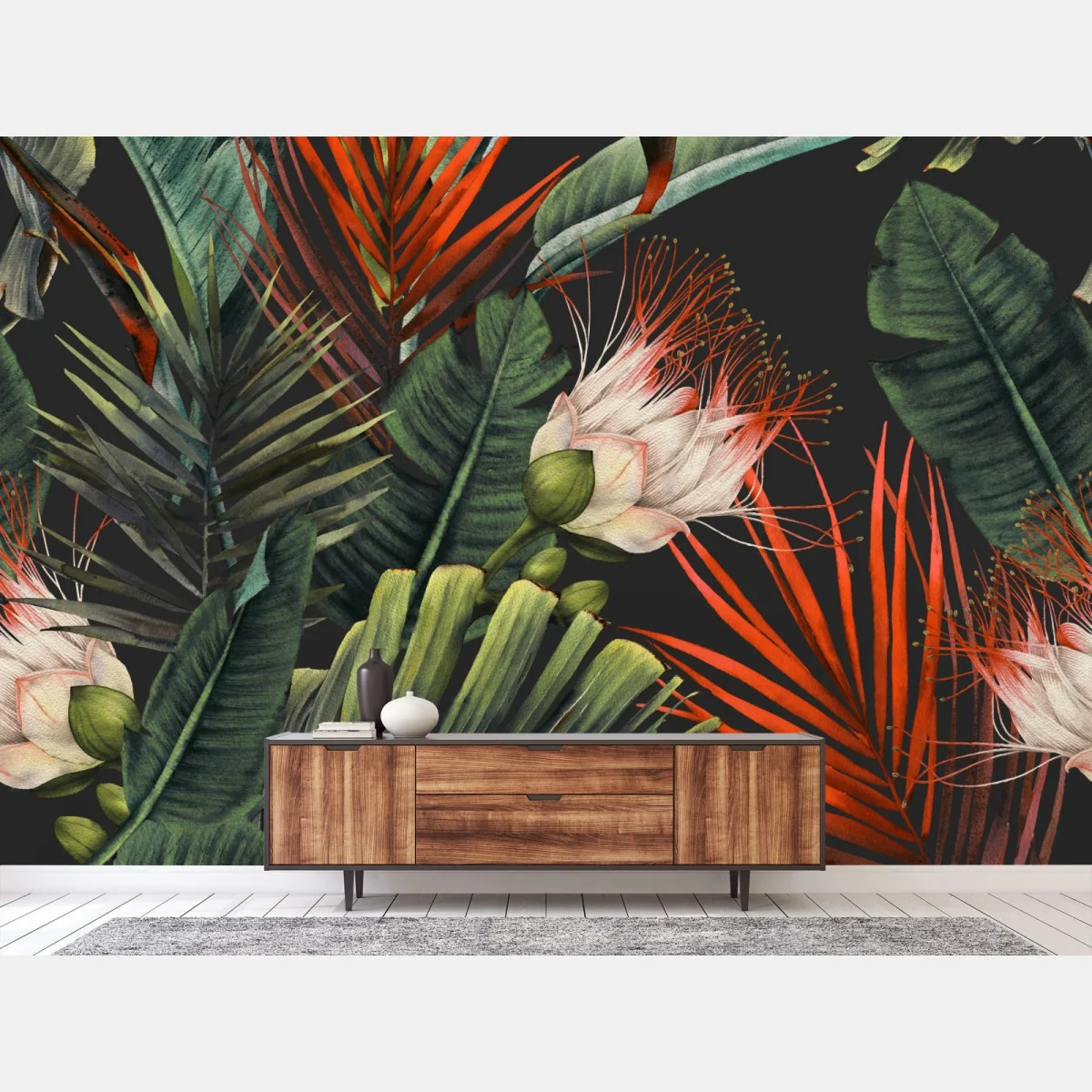 Papier peint motif tropical aquarelle sur fond sombre – Wallnifity® Papier peint motif tropical aquarelle sur fond sombre – Wallnifity®