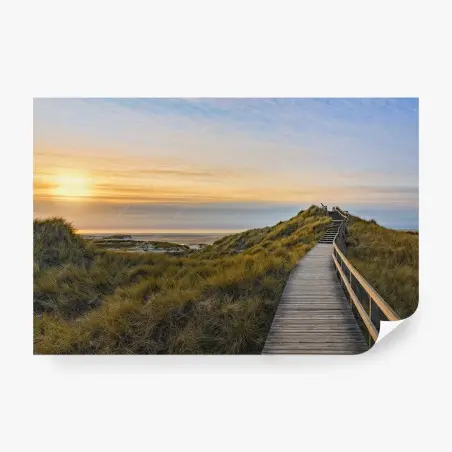 Papier peint chemin en bois vers la plage d'Amrum au coucher de soleil – Wallnifity®