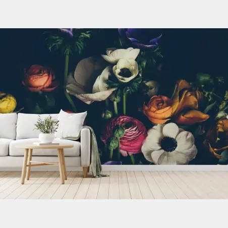 Papier peint bouquet floral en clair-obscur – Wallnifity®