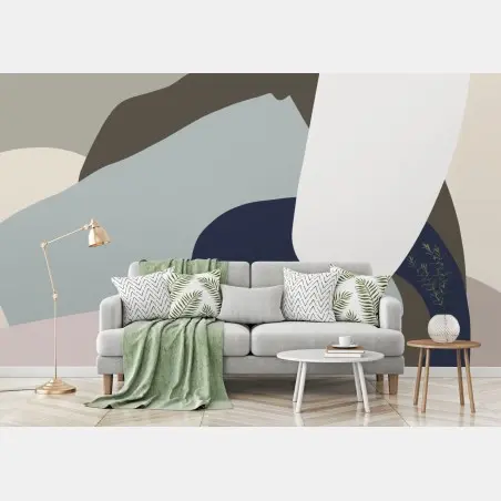 Papier peint composition abstraite aux formes organiques et tons neutres – Wallnifity®