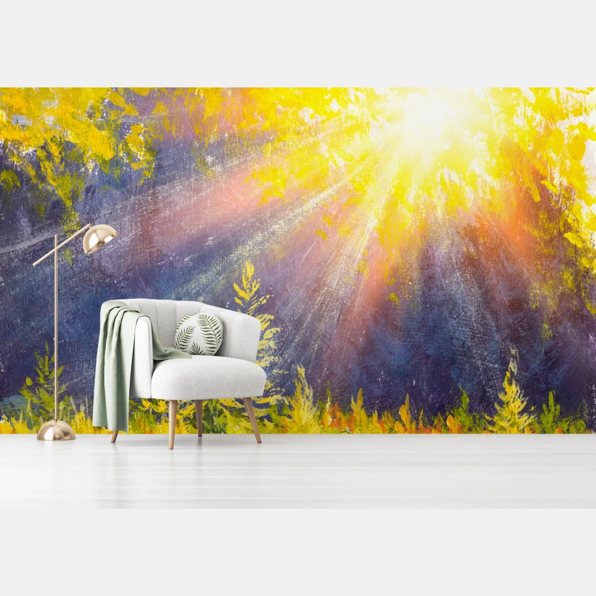 Papier peint forêt baignée de rayons dorés au coucher du soleil – Wallnifity® Papier peint forêt baignée de rayons dorés au coucher du soleil – Wallnifity®