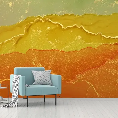 Papier peint vagues dorées en encre alcool et texture marbre – Wallnifity®