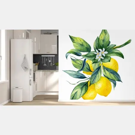 Papier peint branche de citrons à l'aquarelle – Wallnifity®