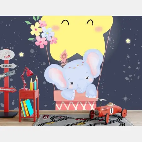 Papier peint douceur étoilée: éléphant mignon pour chambre d'enfant – Wallnifity®