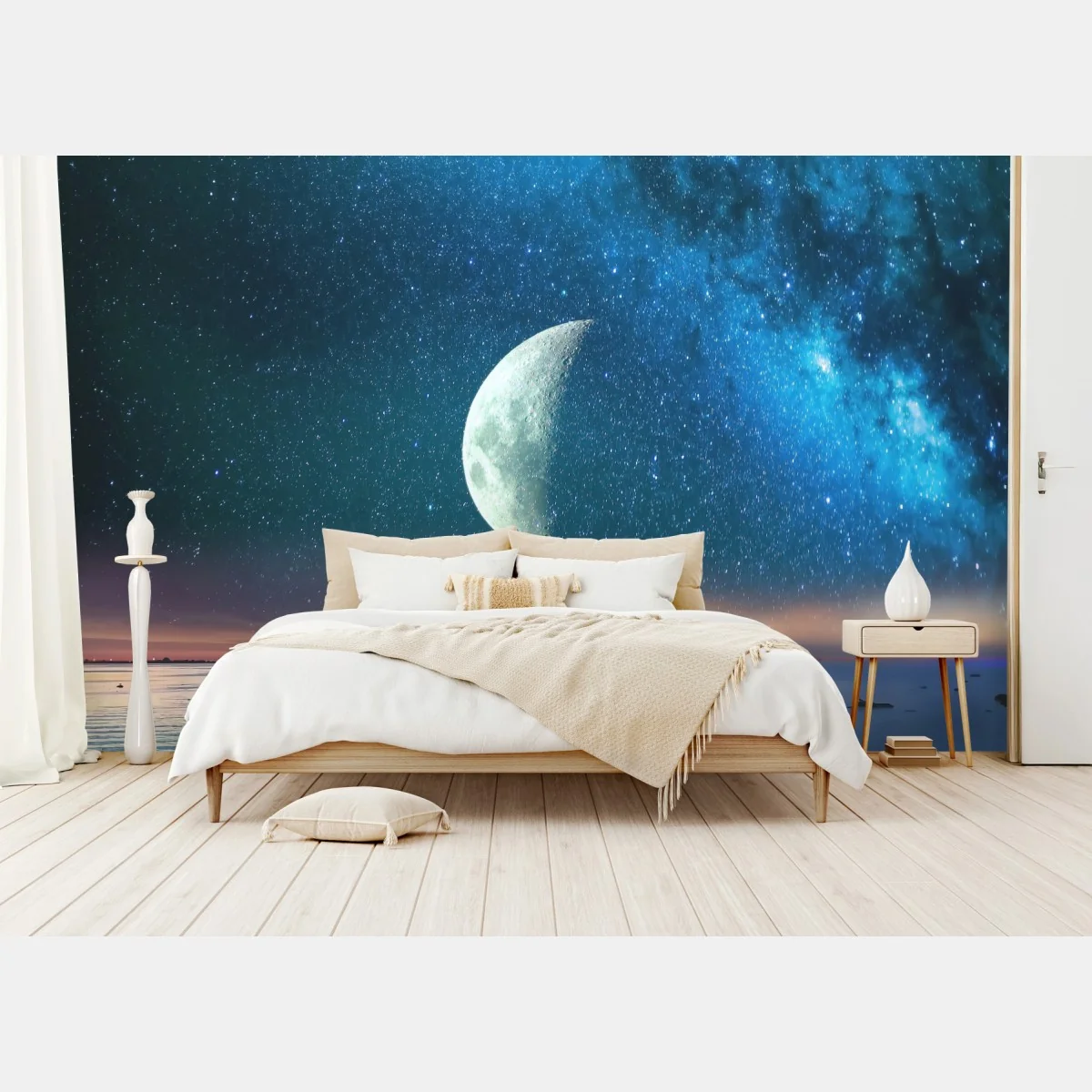 Papier peint lune géante au-dessus de l'océan étoilé – Wallnifity® Papier peint lune géante au-dessus de l'océan étoilé – Wallnifity®