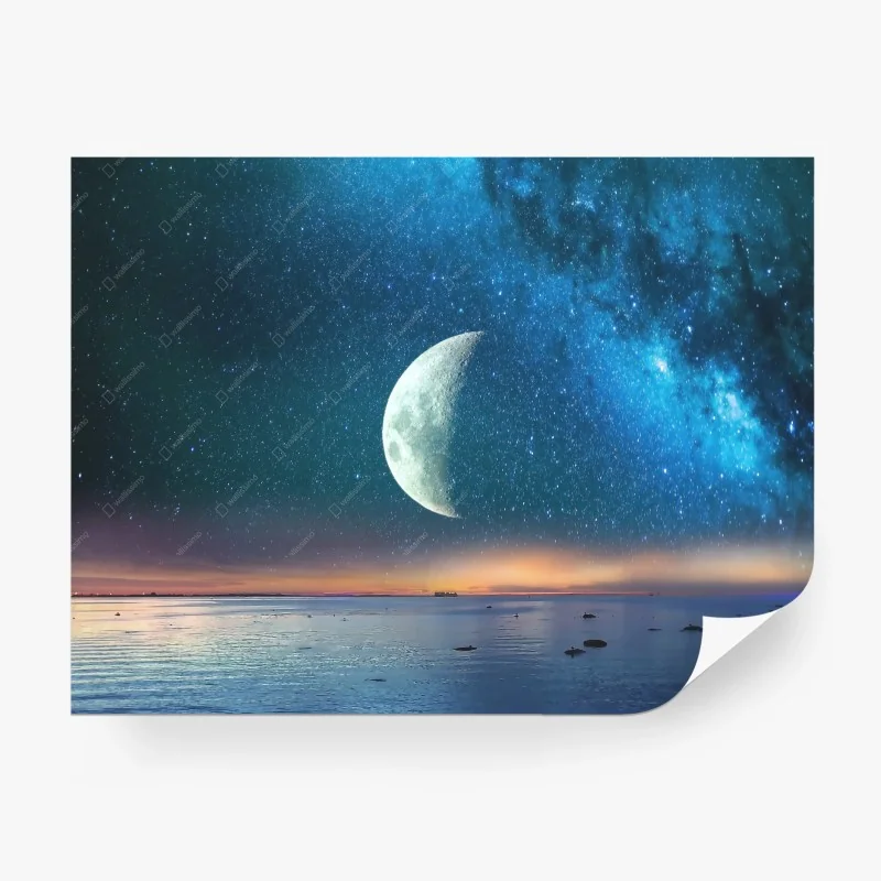 Papier peint lune géante au-dessus de l'océan étoilé – Wallnifity® Papier peint lune géante au-dessus de l'océan étoilé – Wallnifity®