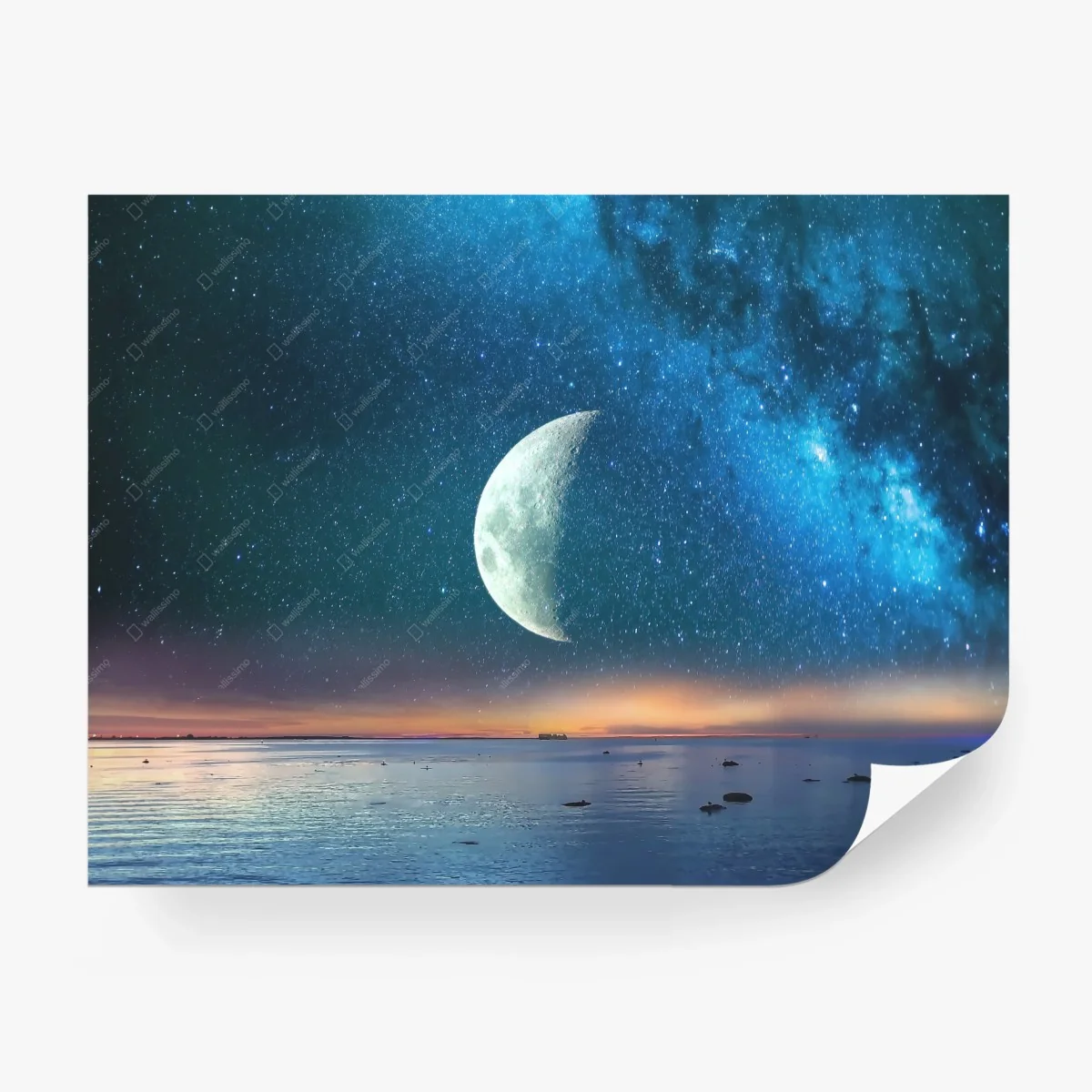 Papier peint lune géante au-dessus de l'océan étoilé – Wallnifity® Papier peint lune géante au-dessus de l'océan étoilé – Wallnifity®