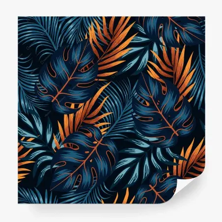 Papier peint motif tropical bleu nuit et orange cuivré – Wallnifity®