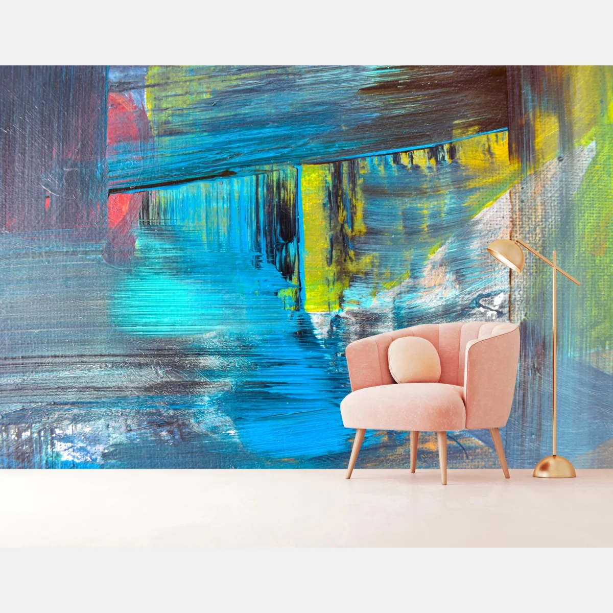 Papier peint composition abstraite bleu océan et éclat jaune – Wallnifity® Papier peint composition abstraite bleu océan et éclat jaune – Wallnifity®