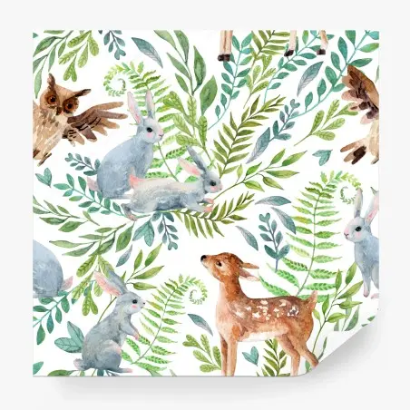 Papier peint motif forêt enchantée aux lapins et faons en aquarelle – Wallnifity®
