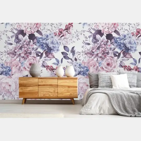 Papier peint motif floral aquarelle en tons pastel – Wallnifity®