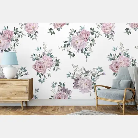 Papier peint motif floral aquarelle délicat sur fond clair – Wallnifity®
