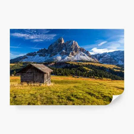 Papier peint panorama alpin des Dolomites: Peitlerkofel au Passo delle Erbe – Wallnifity®