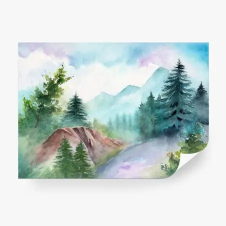 Papier peint paysage montagnard à l'aquarelle – Wallnifity®