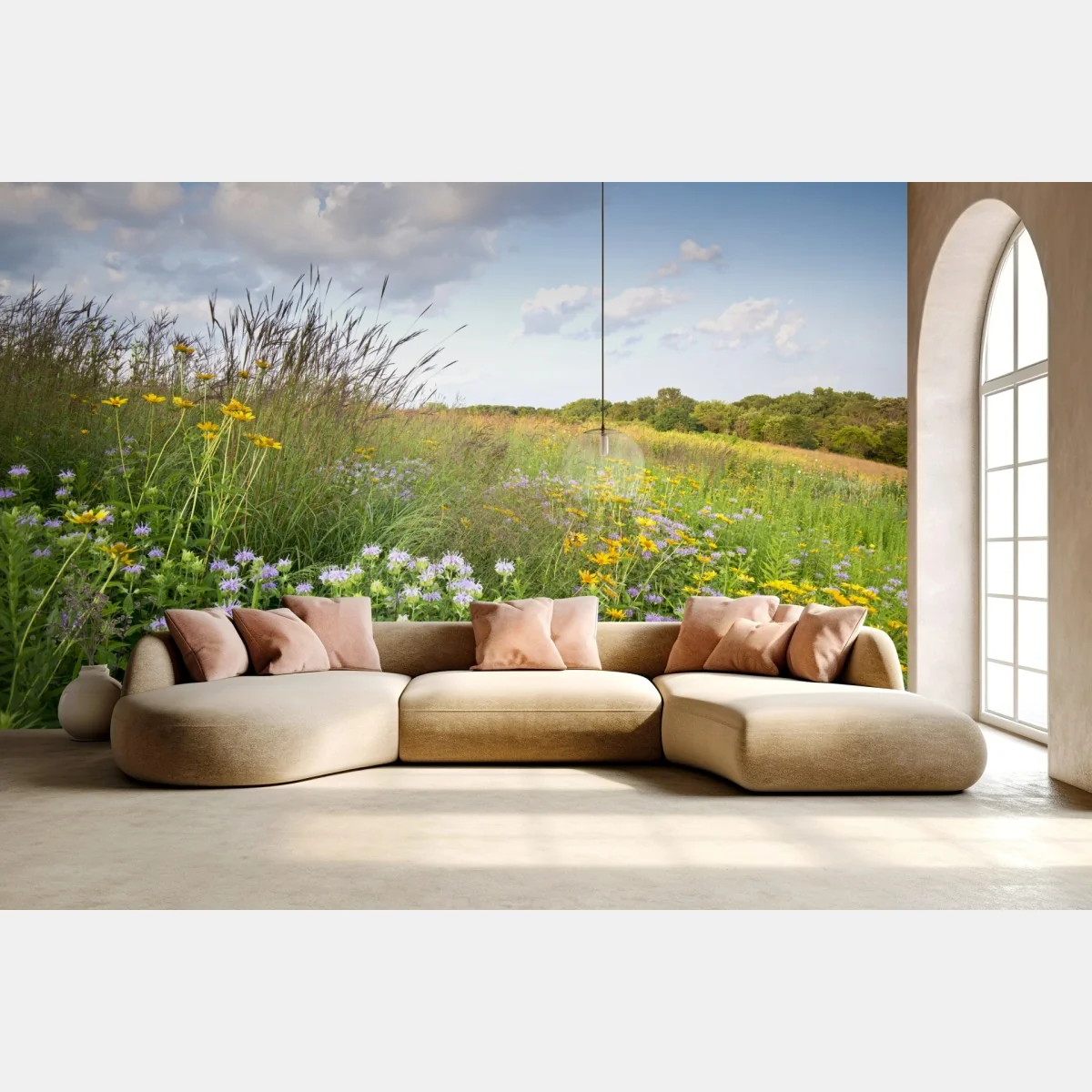 Papier peint prairie fleurie sous ciel nuageux – Wallnifity® Papier peint prairie fleurie sous ciel nuageux – Wallnifity®