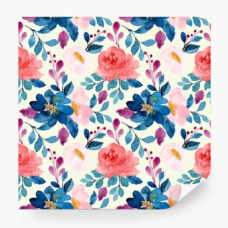 Papier peint motif floral aquarelle corail et bleu – Wallnifity® Papier peint motif floral aquarelle corail et bleu – Wallnifity®