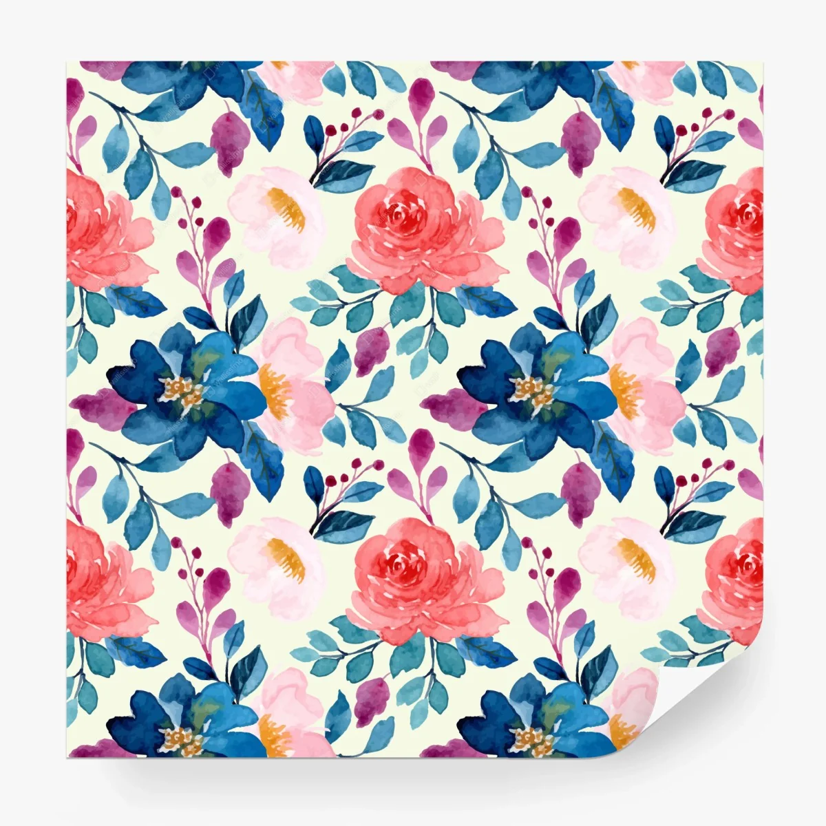 Papier peint motif floral aquarelle corail et bleu – Wallnifity® Papier peint motif floral aquarelle corail et bleu – Wallnifity®