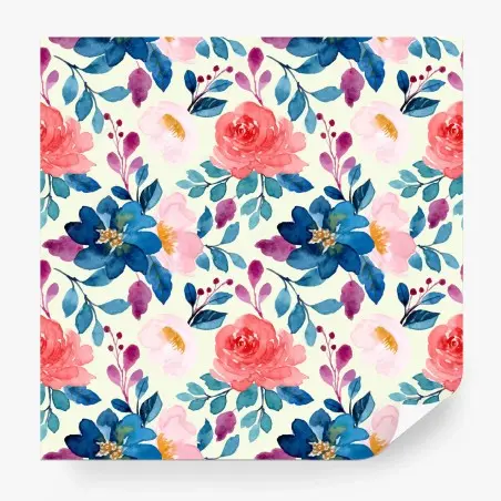 Papier peint motif floral aquarelle corail et bleu – Wallnifity®