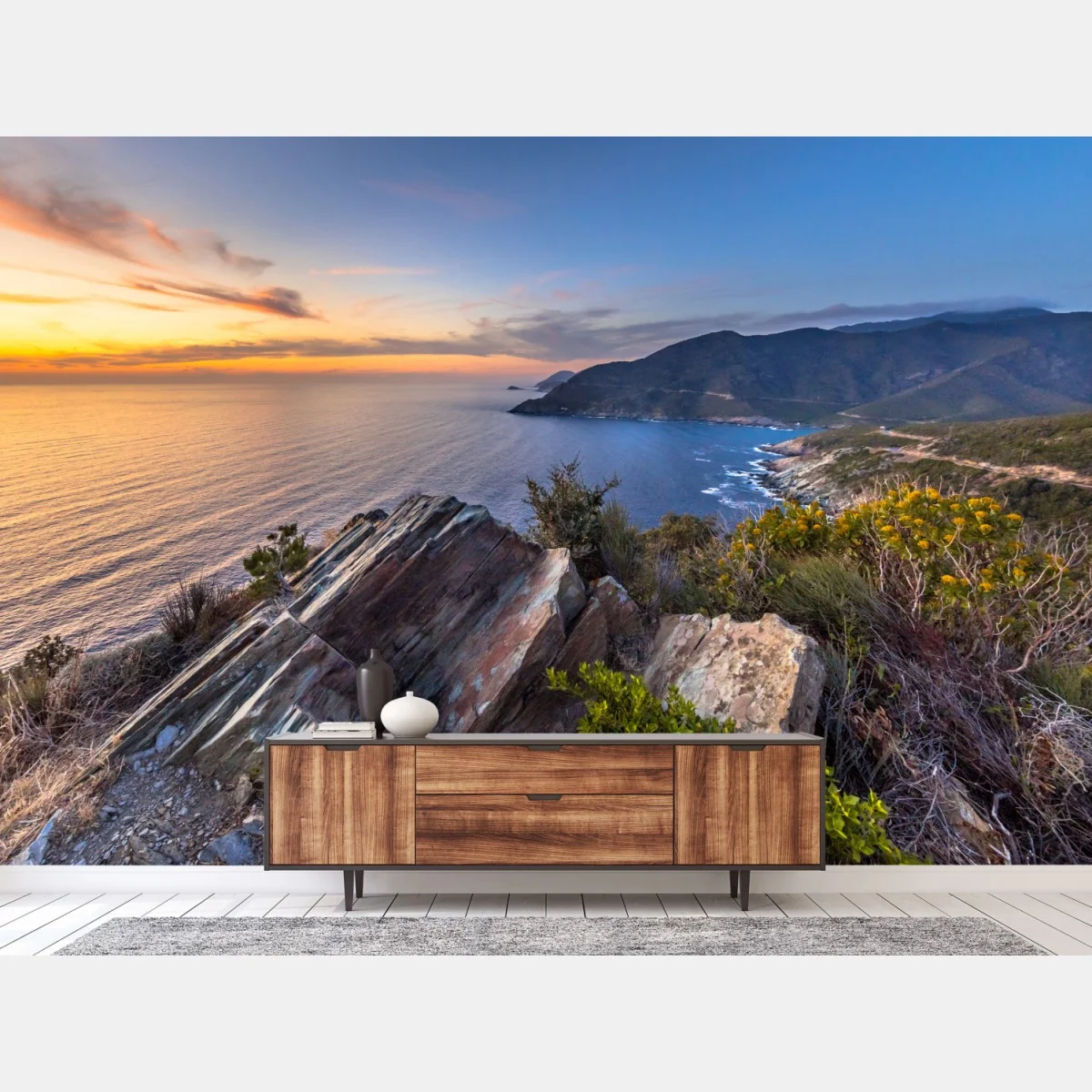 Papier peint côte sauvage du Cap Corse au coucher de soleil – Wallnifity® Papier peint côte sauvage du Cap Corse au coucher de soleil – Wallnifity®