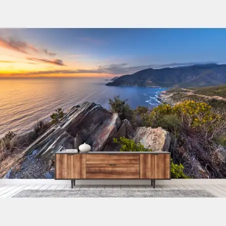Papier peint côte sauvage du Cap Corse au coucher de soleil – Wallnifity®