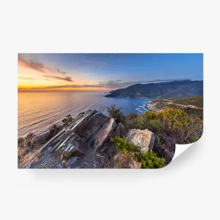 Papier peint côte sauvage du Cap Corse au coucher de soleil – Wallnifity®