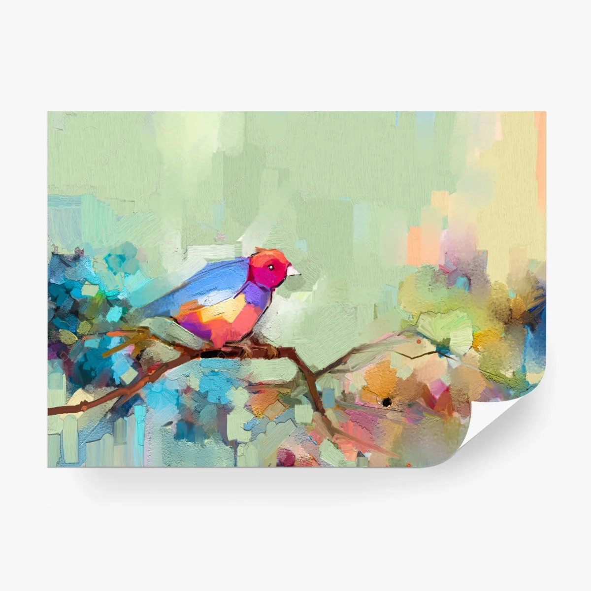 Papier peint oiseau printanier coloré sur toile abstraite – Wallnifity®