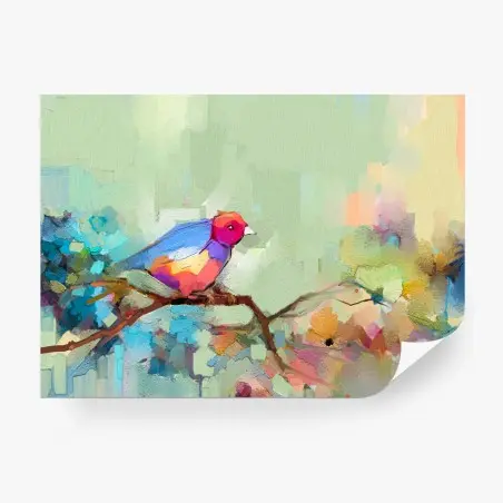 Papier peint oiseau printanier coloré sur toile abstraite – Wallnifity®