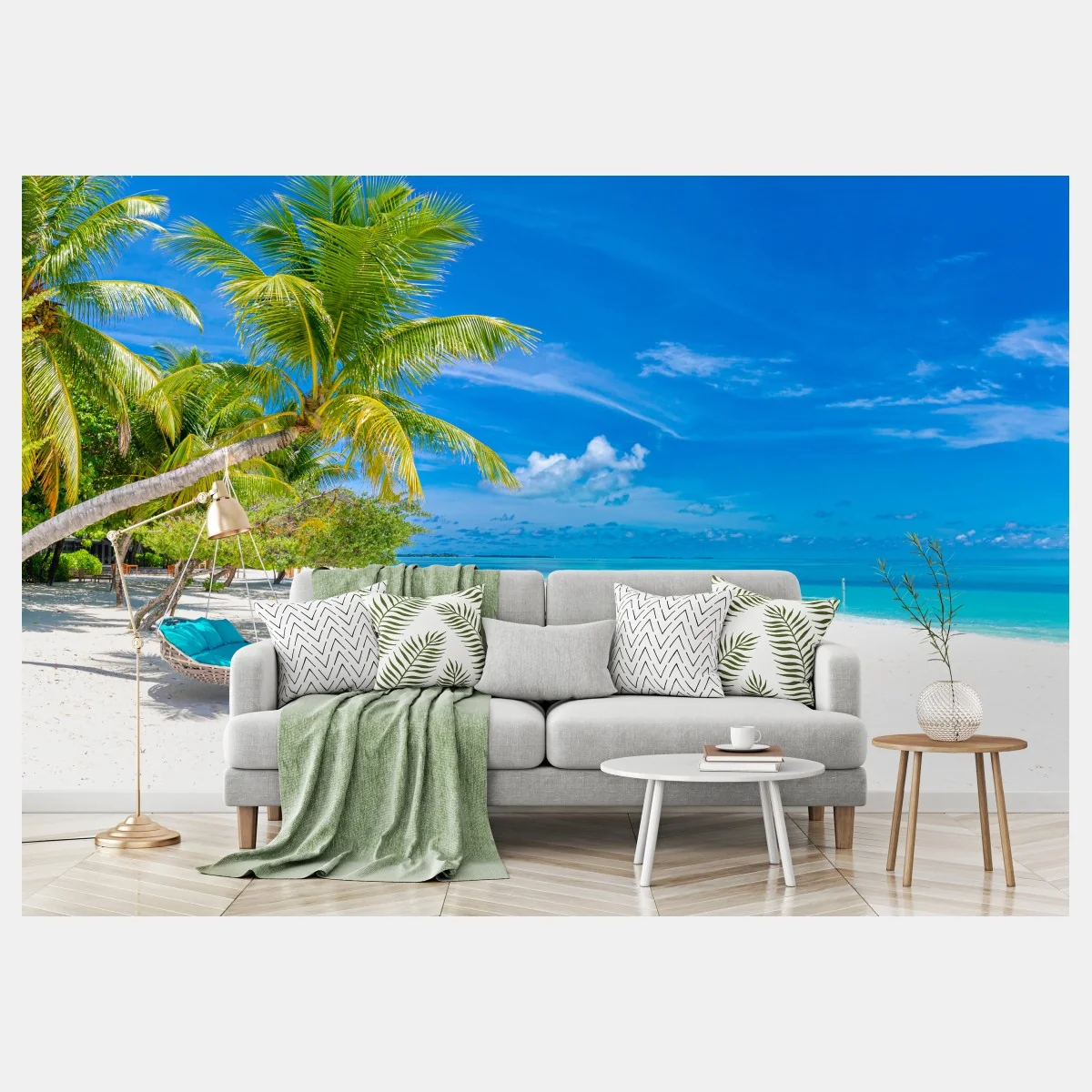 Papier peint hamac sous les palmiers sur plage tropicale – Wallnifity® Papier peint hamac sous les palmiers sur plage tropicale – Wallnifity®