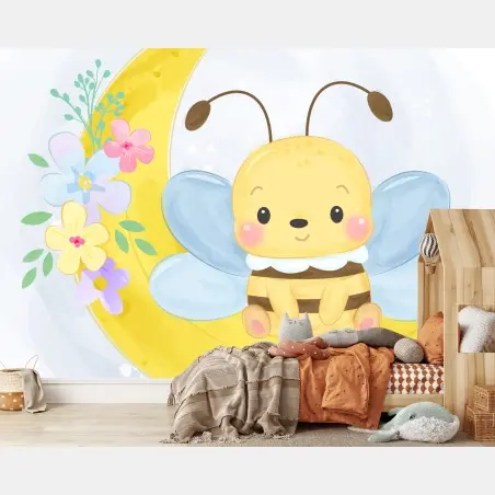 Papier peint abeille tendre sur la lune pour chambre d'enfant – Wallnifity®