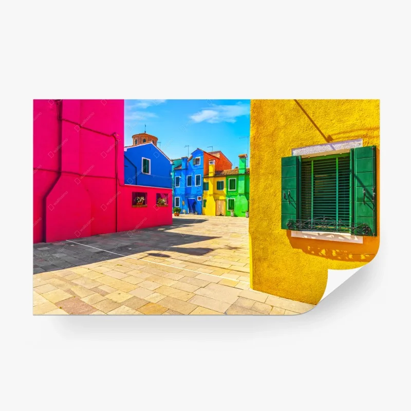 Papier peint couleurs de Burano : ruelle ensoleillée – Wallnifity® Papier peint couleurs de Burano : ruelle ensoleillée – Wallnifity®