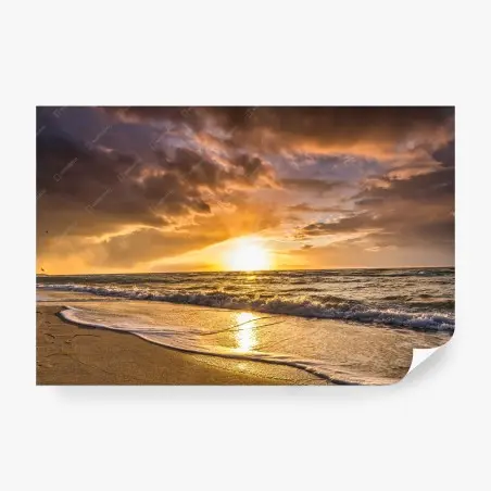 Papier peint coucher de soleil doré sur la plage – Wallnifity®