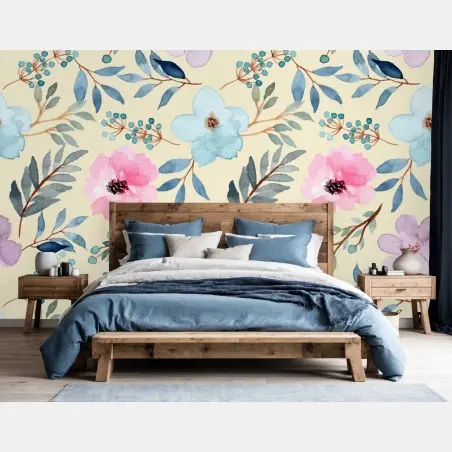Papier peint motif floral aquarelle pastel – Wallnifity®