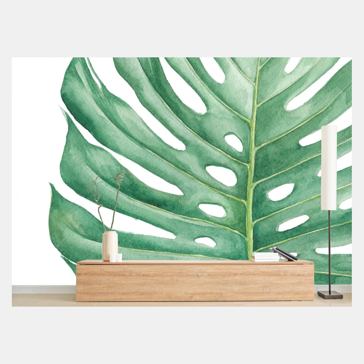 Papier peint feuille de monstera en aquarelle, motif tropical élégant – Wallnifity® Papier peint feuille de monstera en aquarelle, motif tropical élégant – Wallnifity®