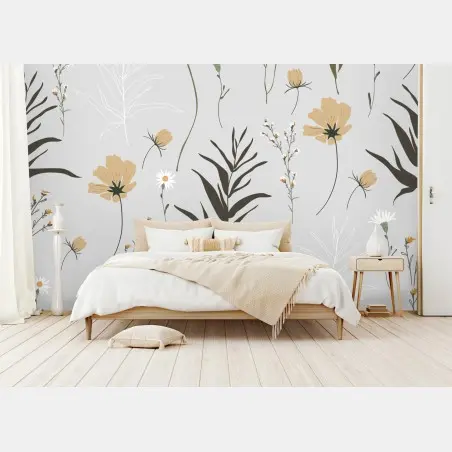Papier peint motif floral sauvage minimaliste – Wallnifity®