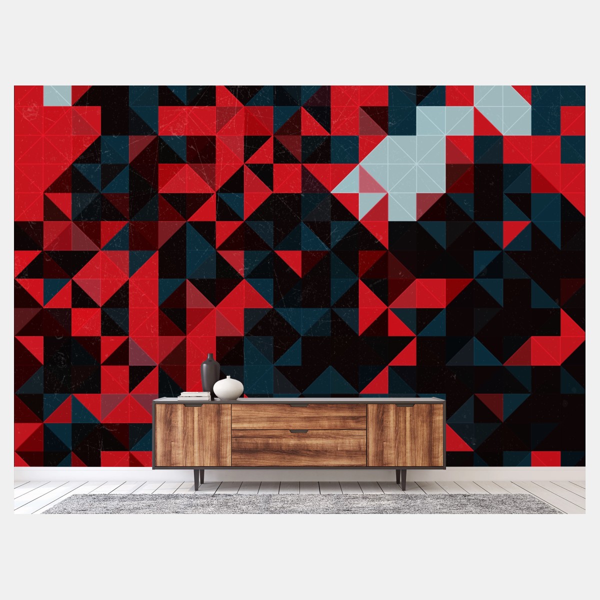 Papier peint composition géométrique rouge et noire – Wallnifity®