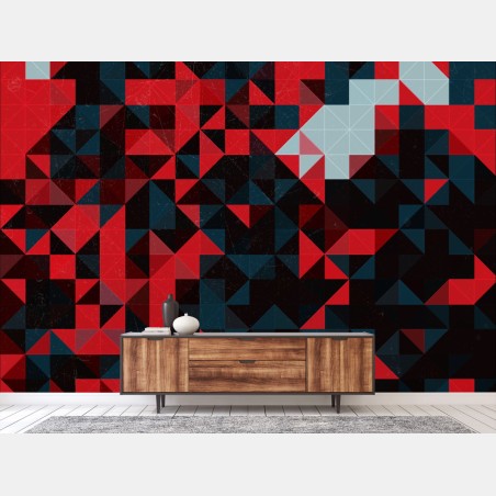 Papier peint composition géométrique rouge et noire – Wallnifity®