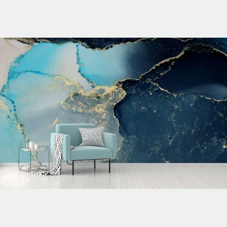 Papier peint abstraction marine bleu et or – Wallnifity®