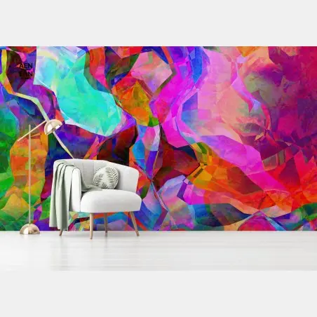 Papier peint abstraction géométrique multicolore pour décoration murale – Wallnifity®