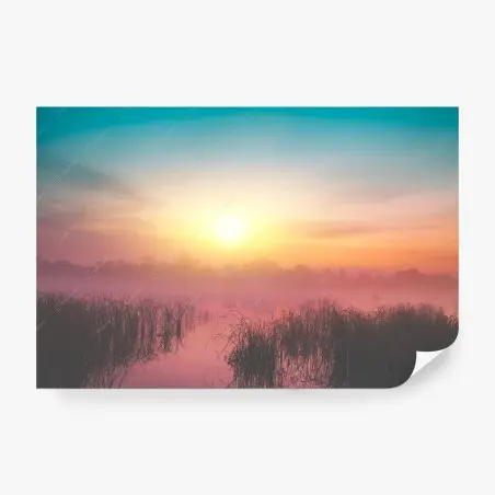 Papier peint lever de soleil mystique sur le lac brumeux – Wallnifity®