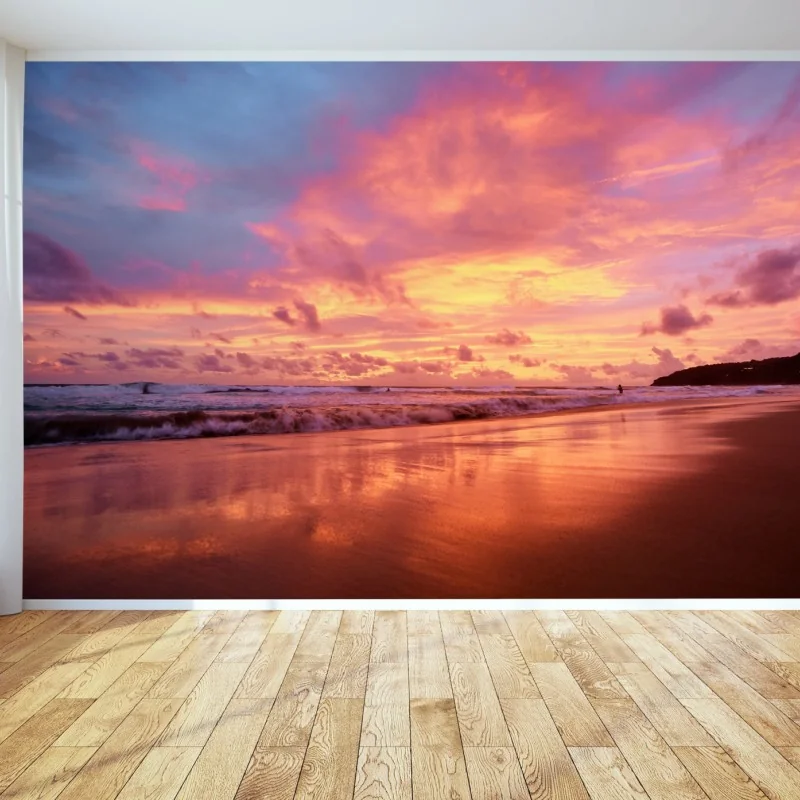 Papier peint coucher de soleil rose sur la plage – Wallnifity® Papier peint coucher de soleil rose sur la plage – Wallnifity®