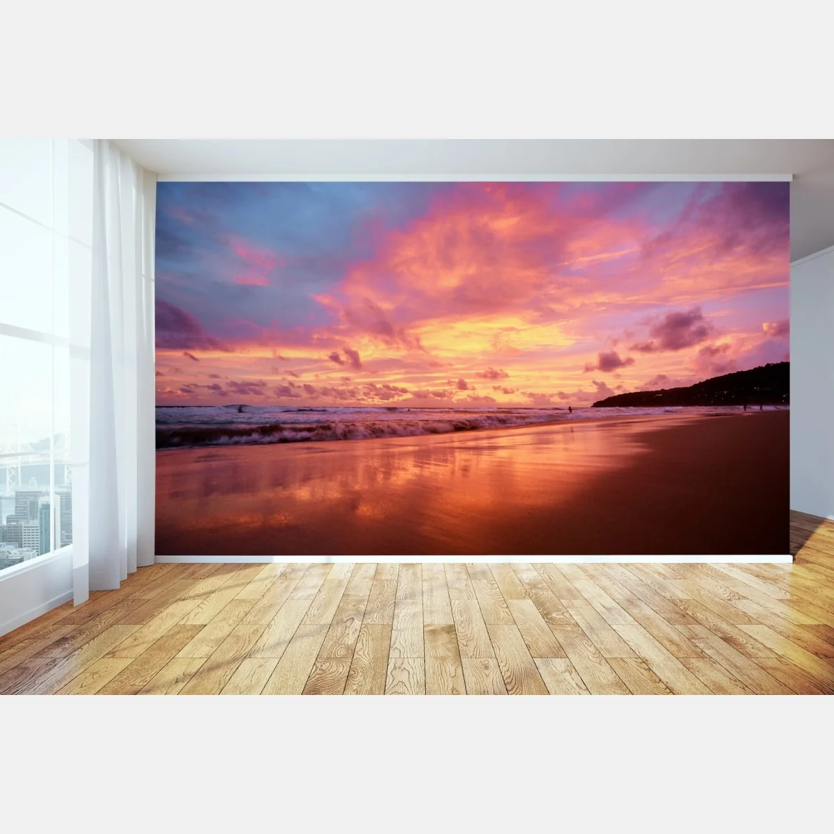 Papier peint coucher de soleil rose sur la plage – Wallnifity® Papier peint coucher de soleil rose sur la plage – Wallnifity®